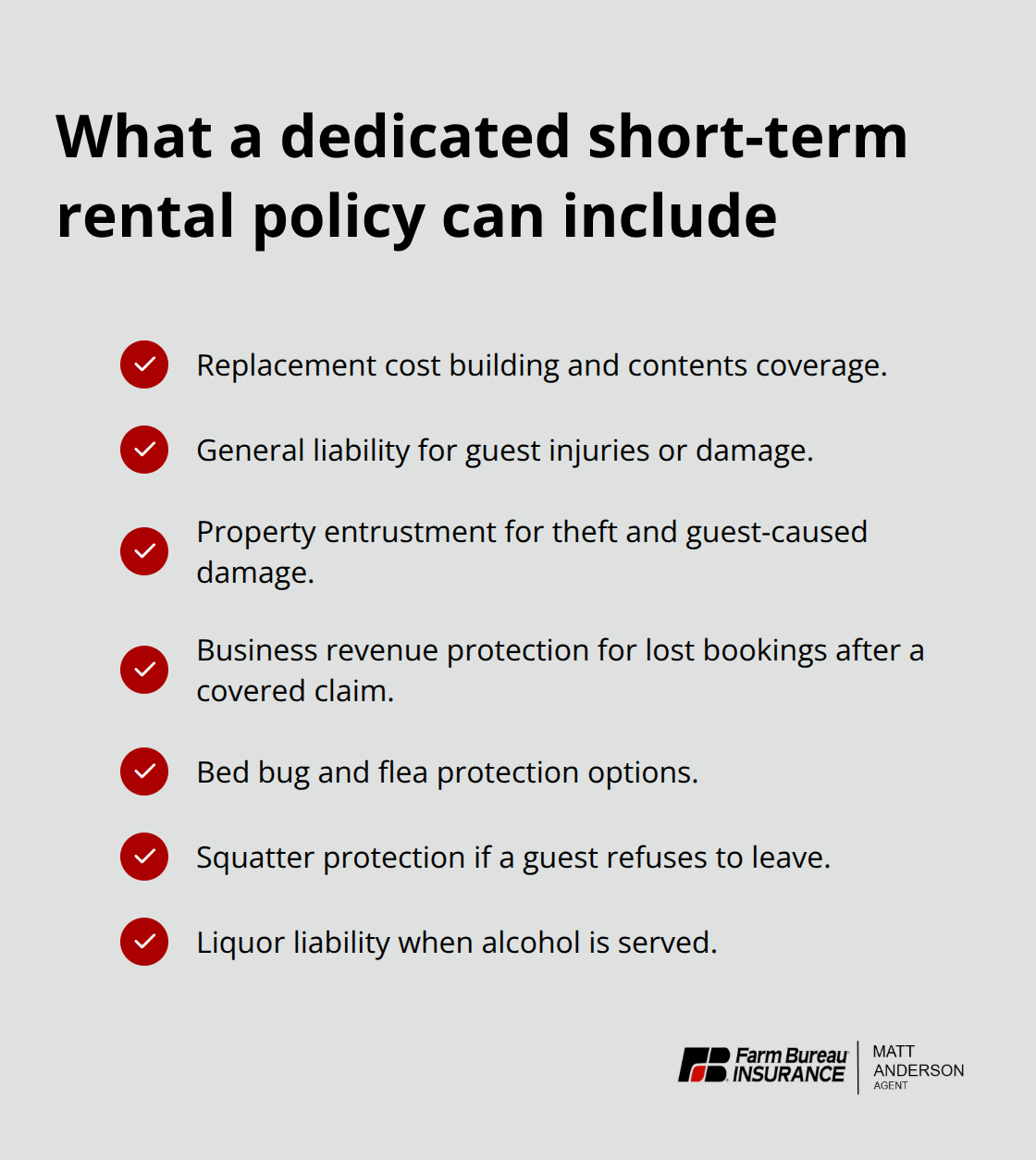 Checklist of specialized coverages available to Idaho short‑term rental hosts