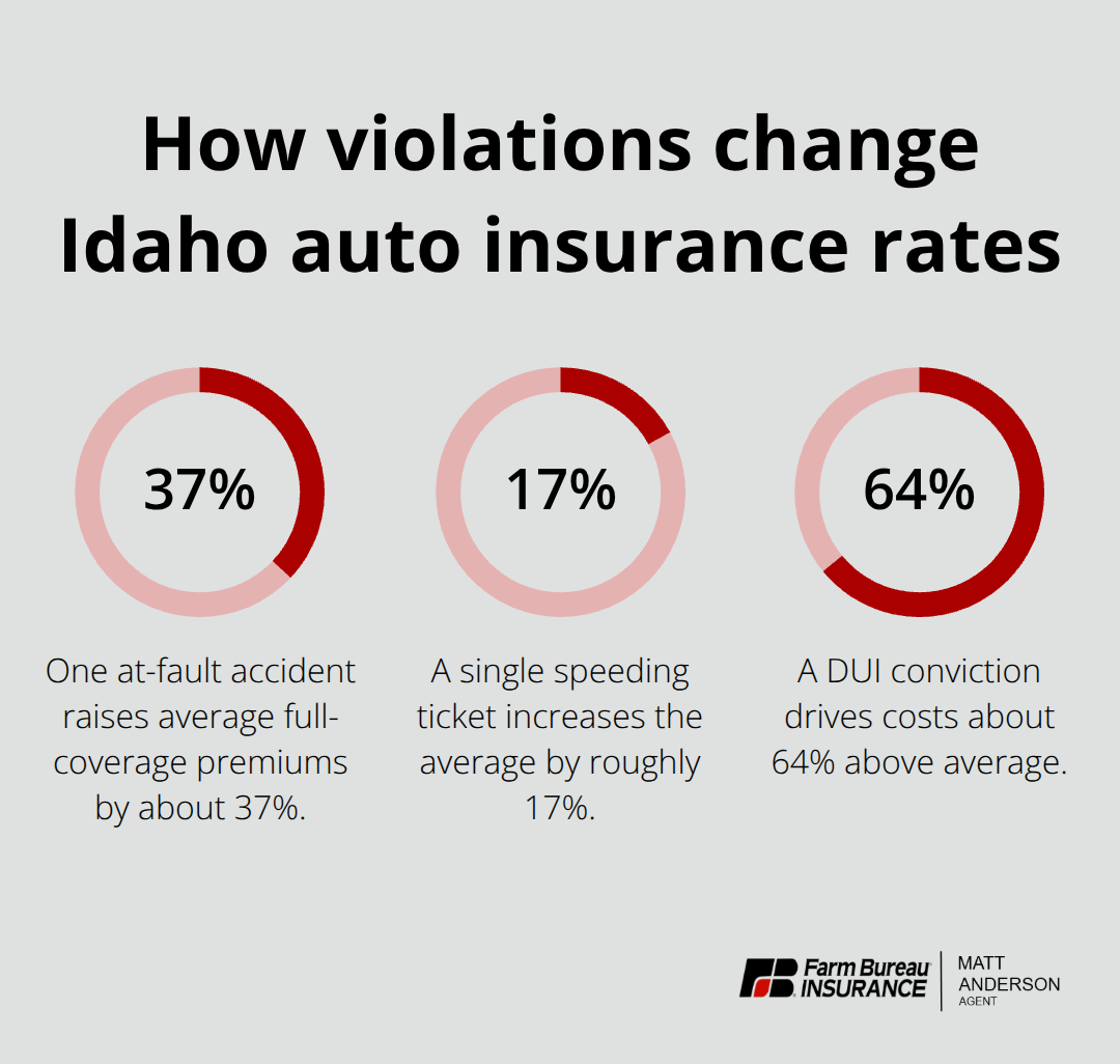 Percentage increases for common violations in Idaho auto insurance