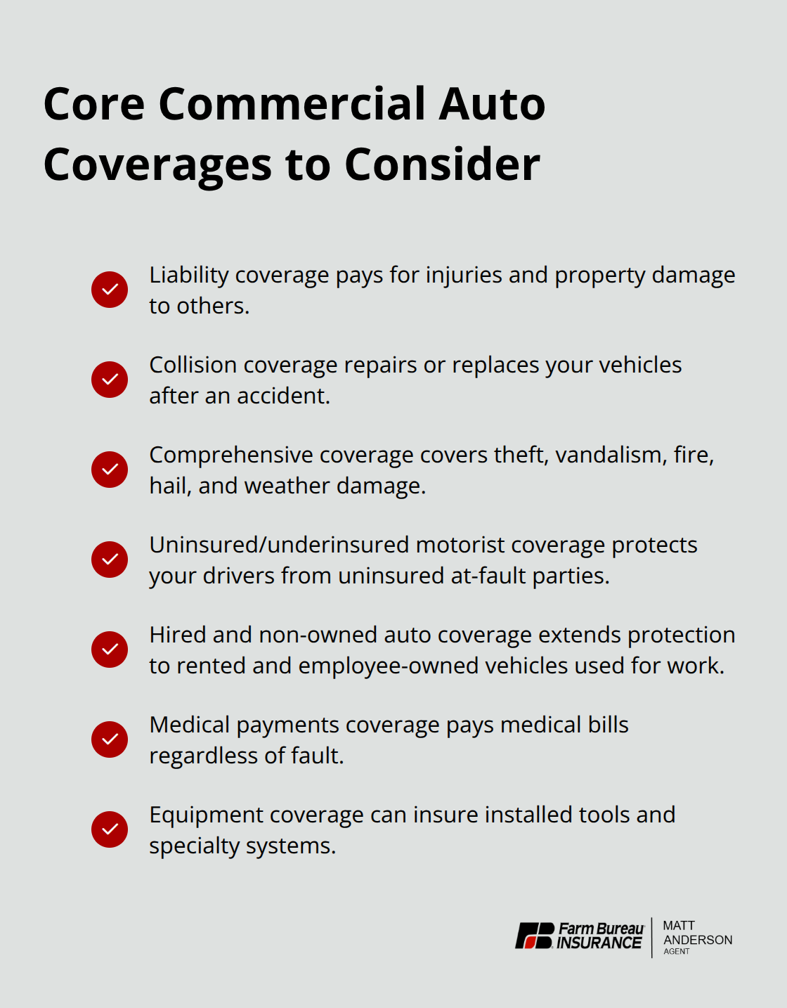Checklist of essential business auto coverages for Idaho fleets - Idaho business auto coverage