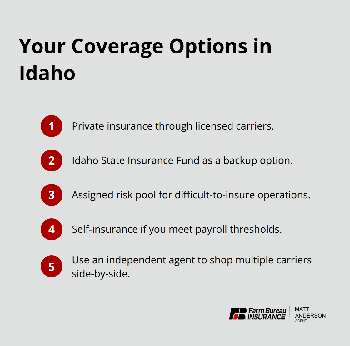 Compact list of Idaho workers’ compensation coverage options for contractors - Idaho contractor workers compensation