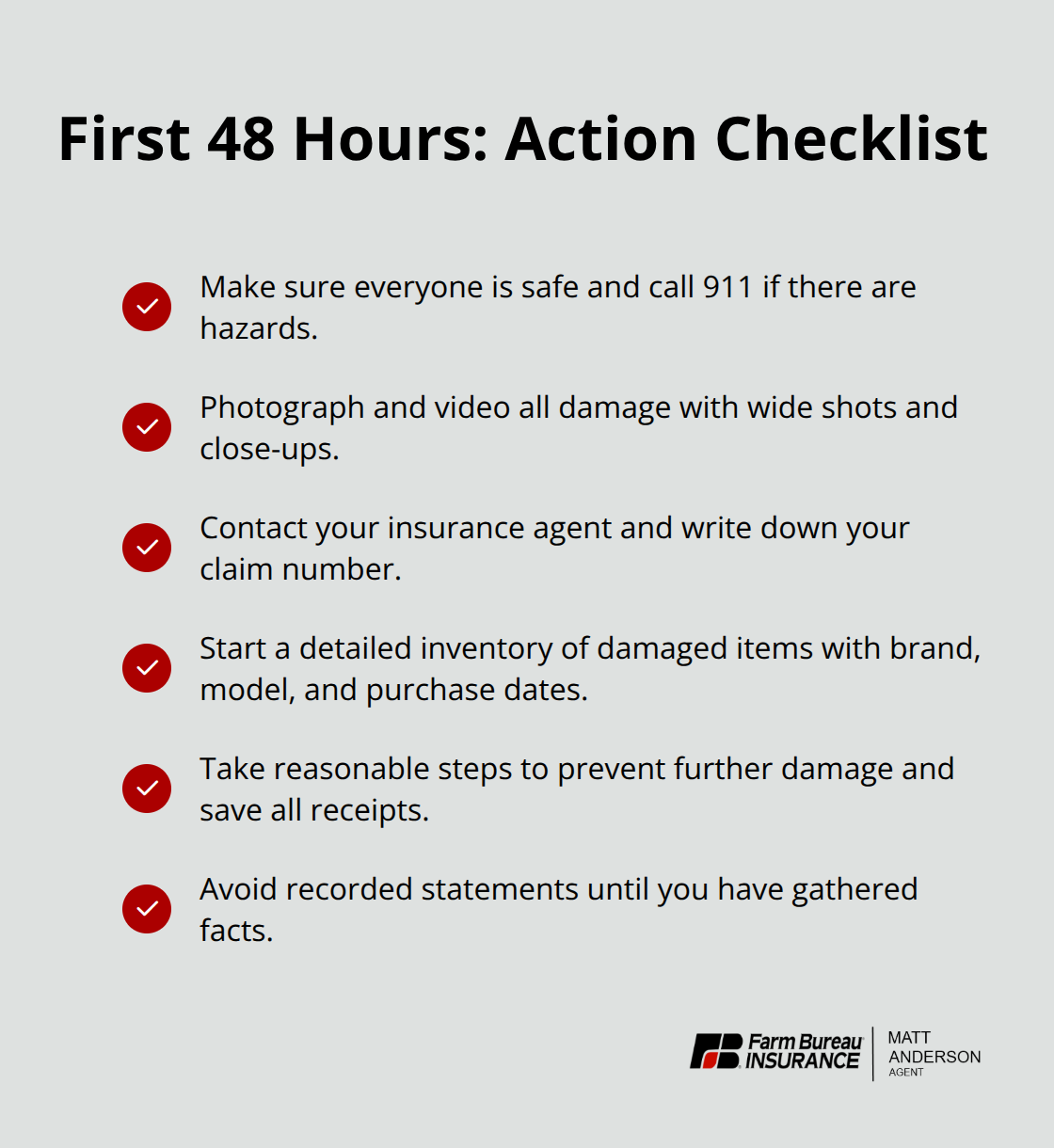 Checklist of immediate steps after Idaho home damage to protect your claim - Idaho home insurance claims