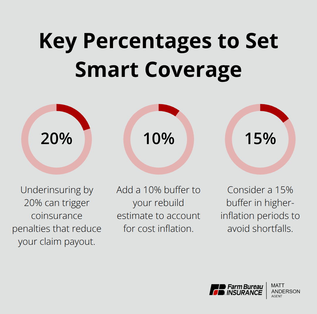 Chart highlighting 20% underinsurance risk and the 10–15% rebuild cost buffer recommendation.